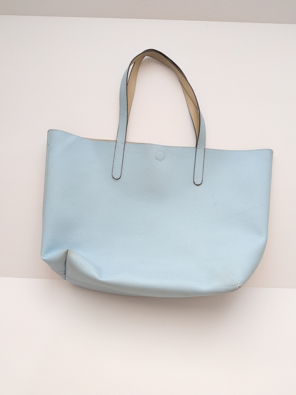 Pastel Blue Leather Tote Bag with Reversible Straps